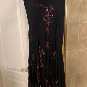 ECI Black Dress with Red Floral Design
